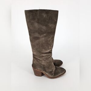 Vero Cuoio Italian Suede Leather Boots Tan Block Heel Size 38.5 IT Women Genuine